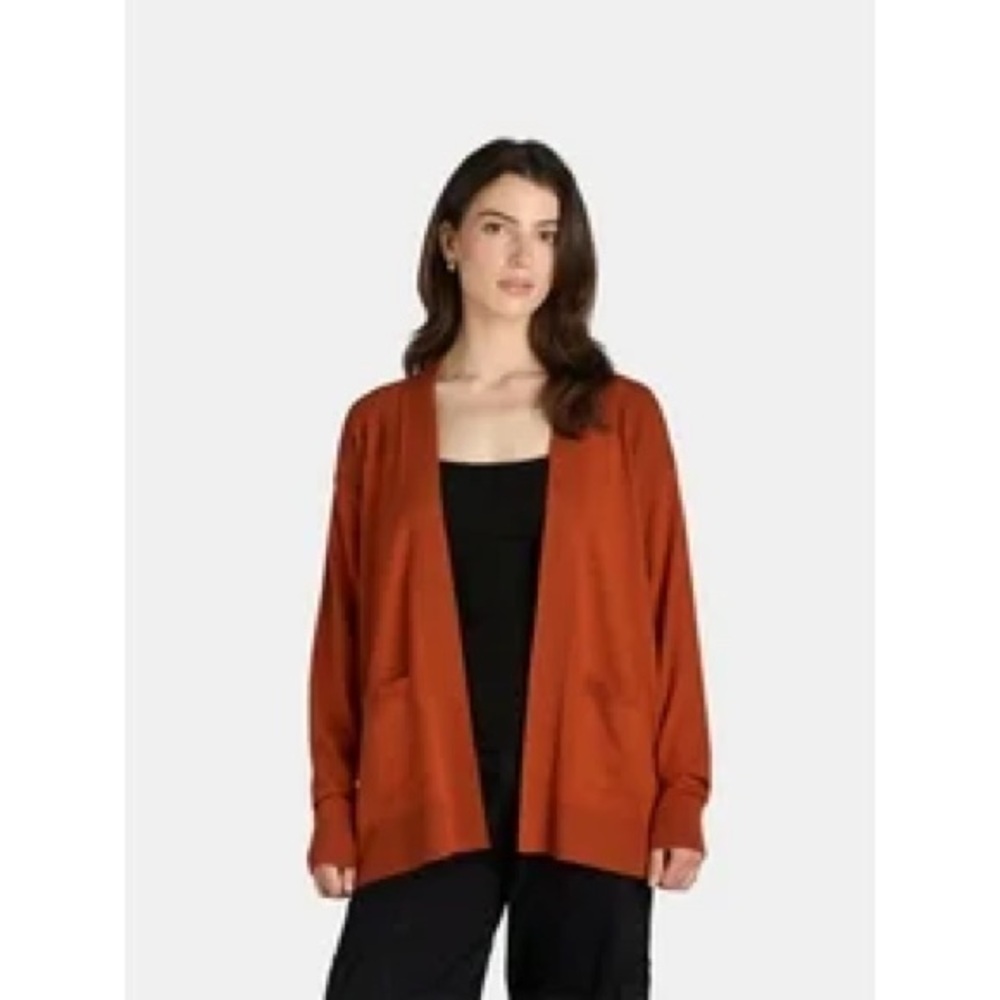Time and Tru Brown Blazer Open Front Relaxed Fit